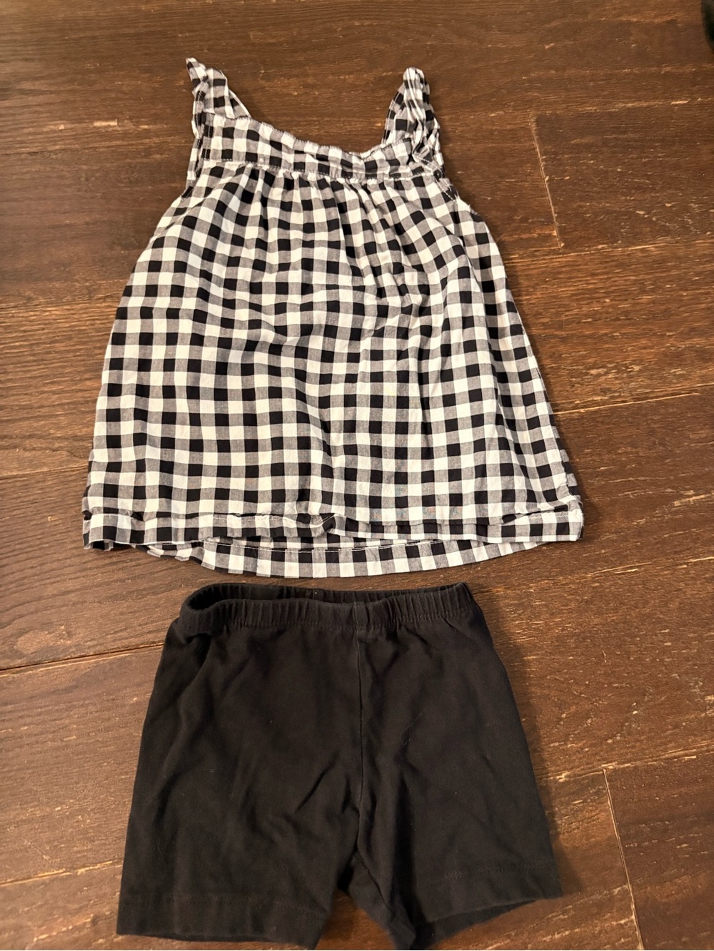 Black & White Gingham Tank with Black Shorts Set